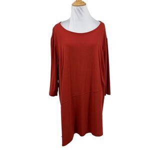 Eileen Fisher Top Womens 1X Plus Paprika Asymmetrical Boat Neck Bracelet Sleeve